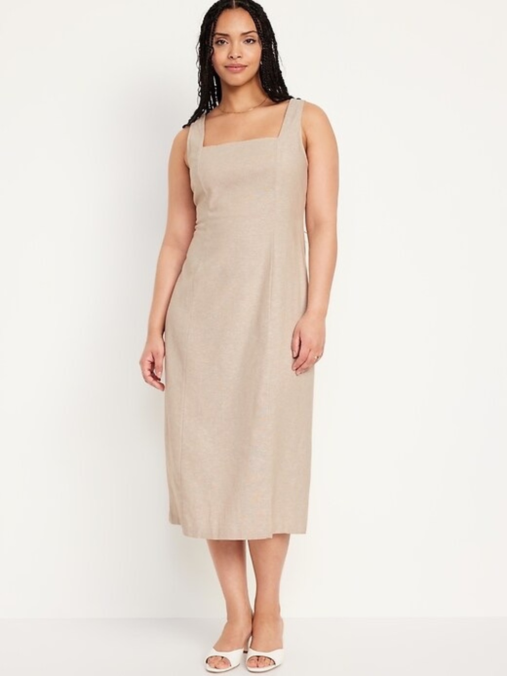 Old Navy Linen Blend Square Neck Sleeveless Smocked Back Midi Dress Women’s XXL